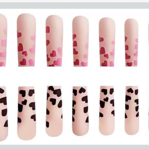Leopard and Pink Heart Fake Press On Nails NWT - Picture 3 of 8